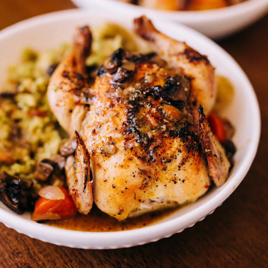 Herb Crusted Cornish Game Hen with Wild Rice Stuffing (serves 2 ...
